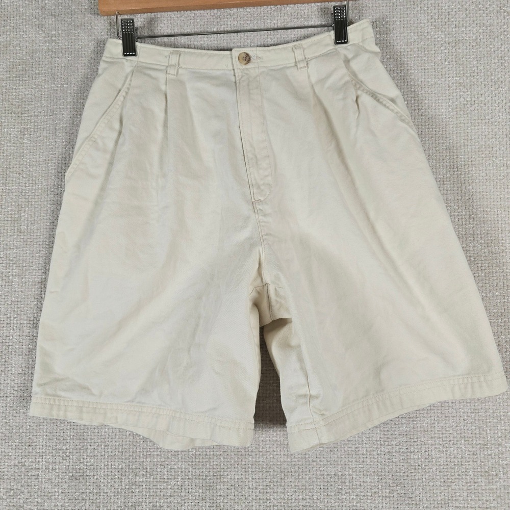 Vintage St Johns Bay Womens Beige Pleated High Rise Cotton Shorts Size 10 90s‎